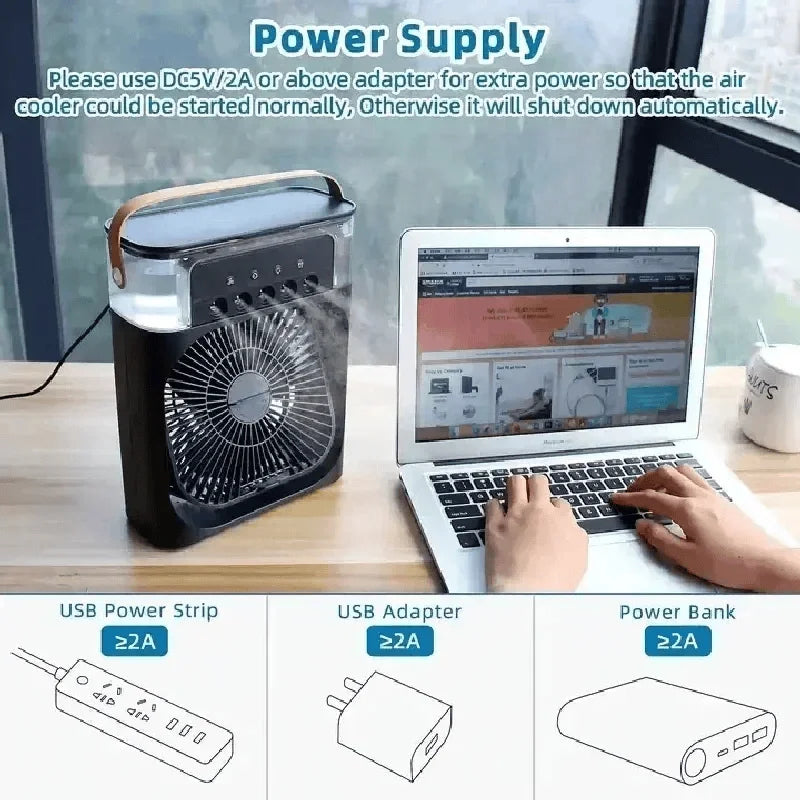 3-in-1 Portable Air Conditioner with LED Night Light and Humidifier for Home and Office Use