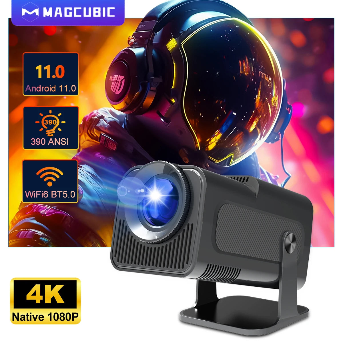 Transform Your Home Theater with the 4K Android 11 Projector - Stunning Native 1080P, 390 ANSI, Dual WiFi 6, BT 5.0 for an Unmatched Portable Cinema Experience!