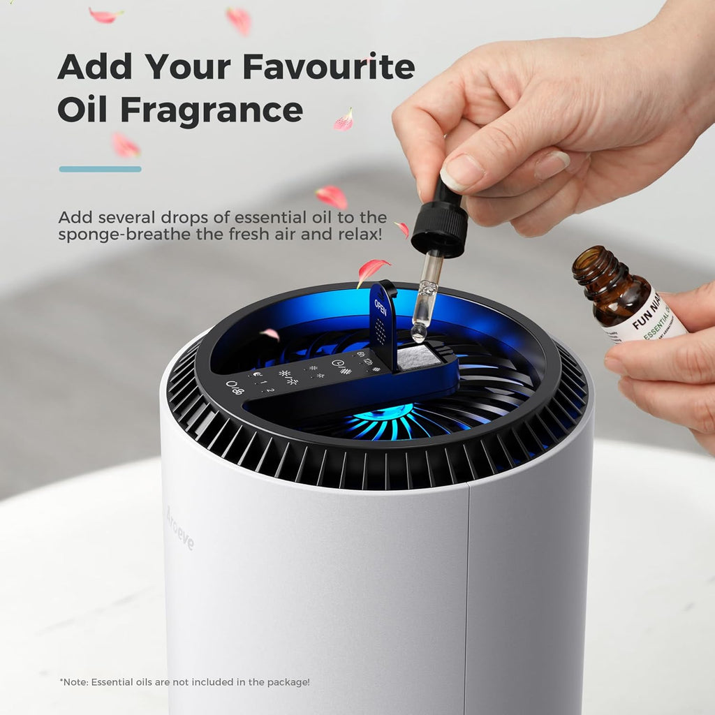 MK01 White Air Purifier for Bedroom & Office - Effective Smoke, Pollen, Dander & Odor Removal with Sleep Mode & Speed Control - California Approved