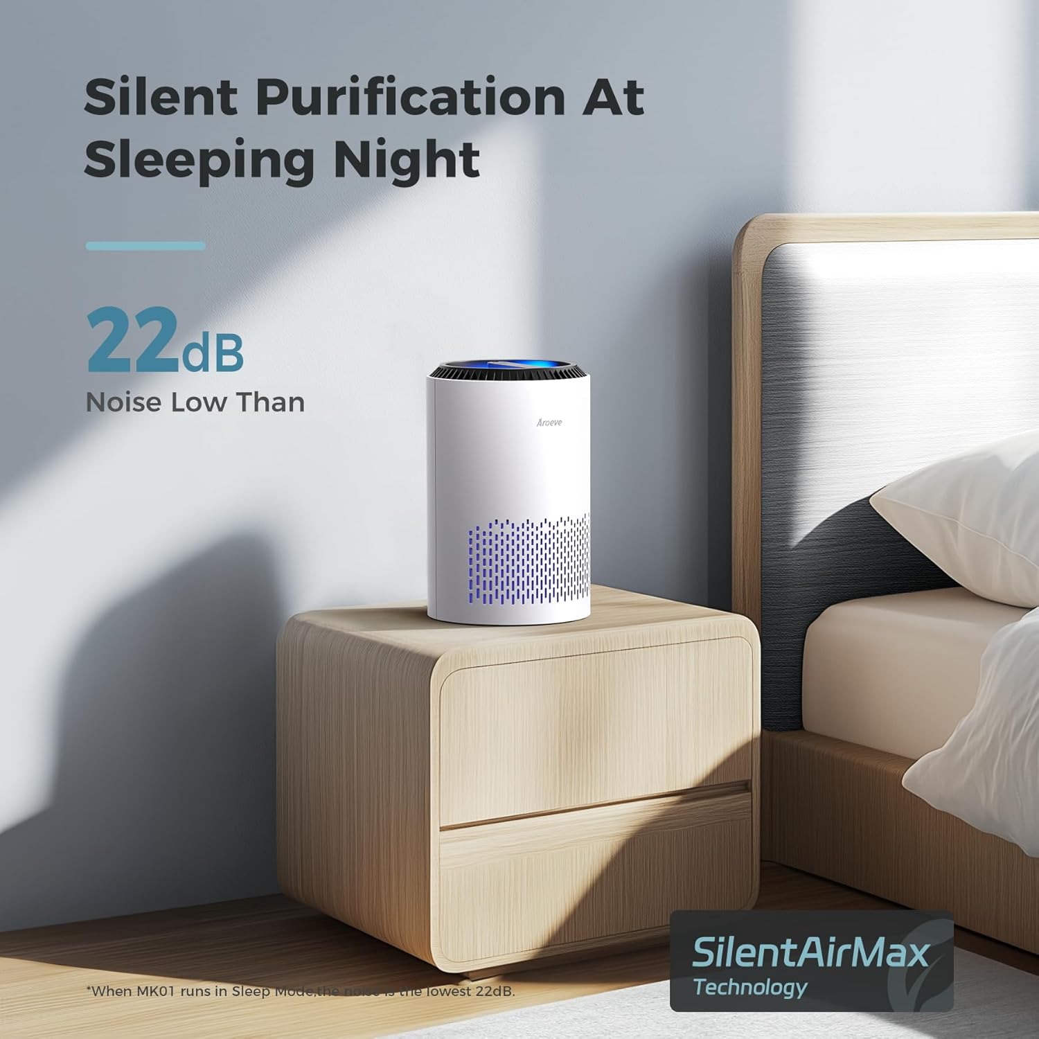 MK01 White Air Purifier for Bedroom & Office - Effective Smoke, Pollen, Dander & Odor Removal with Sleep Mode & Speed Control - California Approved