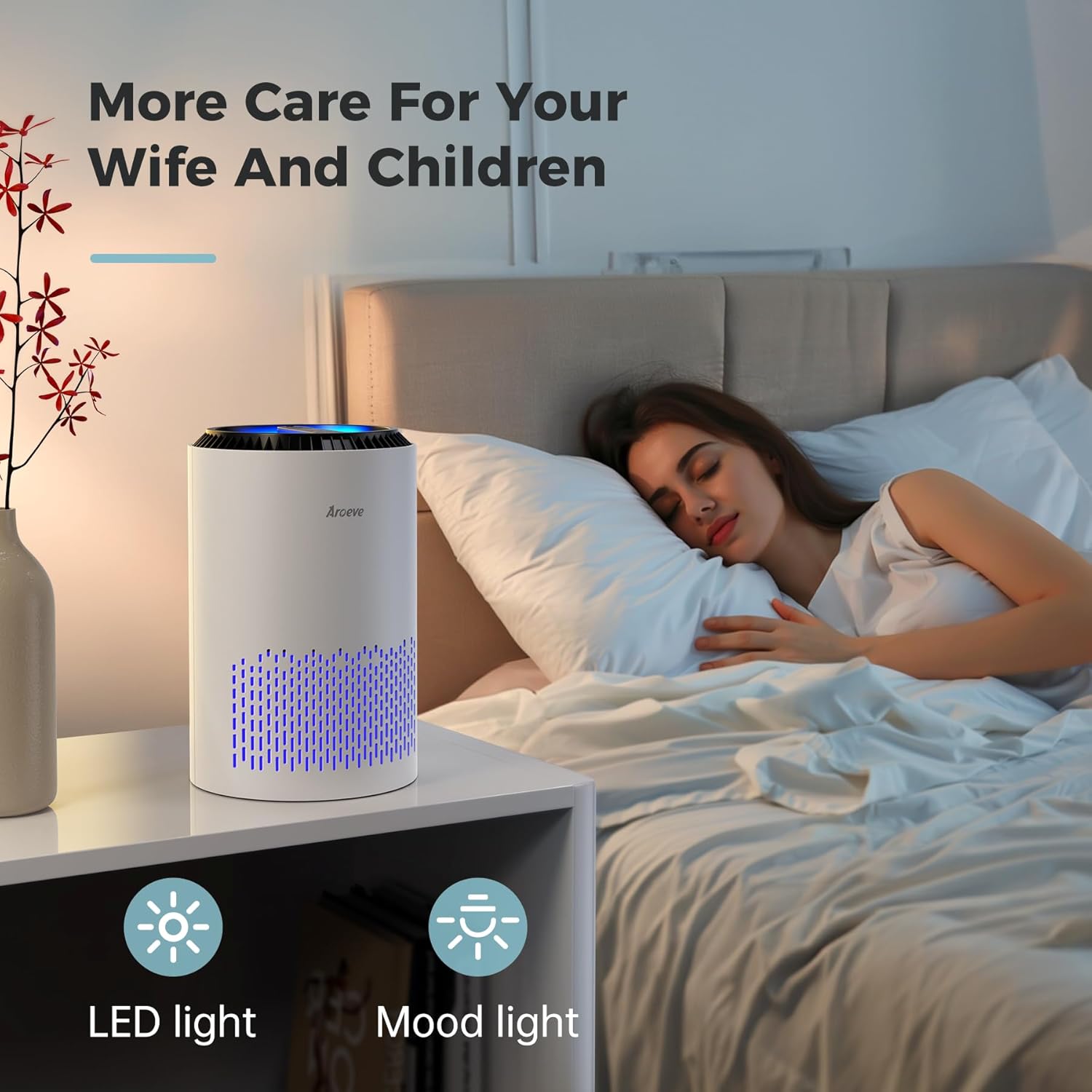 MK01 White Air Purifier for Bedroom & Office - Effective Smoke, Pollen, Dander & Odor Removal with Sleep Mode & Speed Control - California Approved