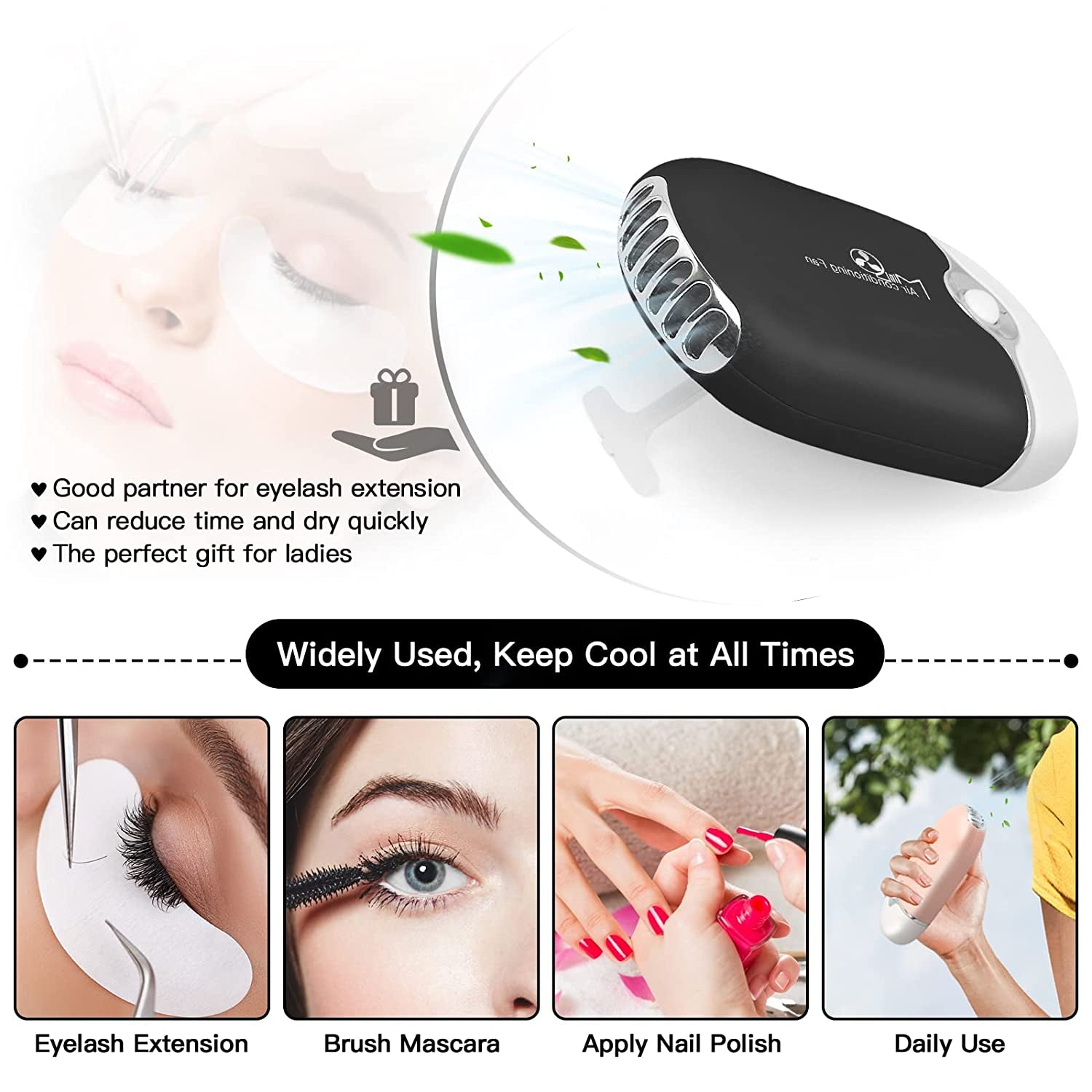 Rechargeable Mini Eyelash Fan with Built-in Sponge - Perfect Lash Dryer for Eyelash Extensions